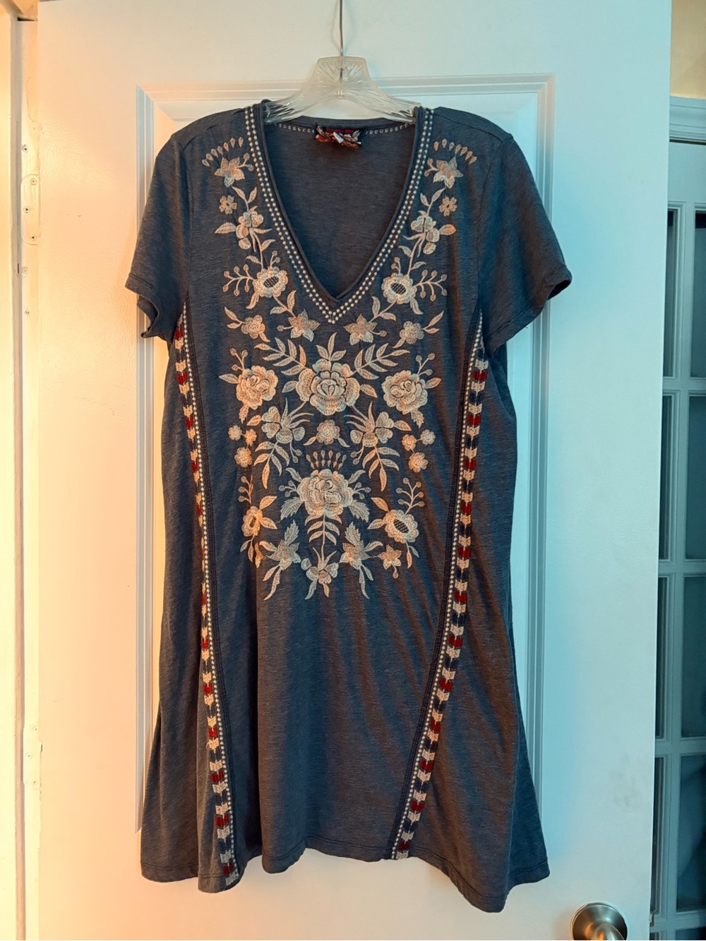 Johnny Was Embroidered V-Neck Floral Tunic Top
